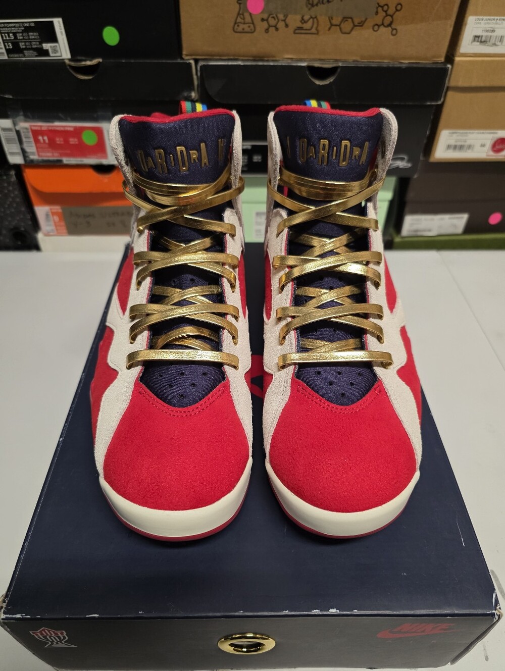 Jordan Air Jordan 7 Retro "Trophy Room" Sz 12 With Gold Luxury Leather Laces